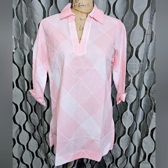 Foxcroft Gingham Vneck Blouse in Pink and White - Size 4, NWT - Picture 3 of 8